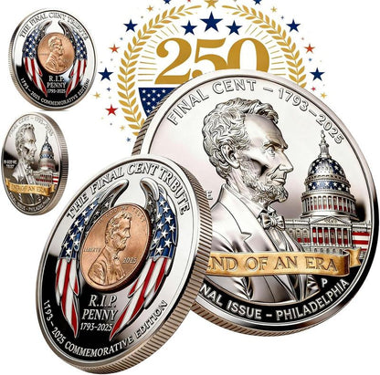 2025 Final Cent Tribute Commemorative Coin, Last Minted Penny Keepsake, Uncirculated Challenge Coin with 3D Engraving, Symbolic Final Penny Collectible for DIY & Gifting-HS