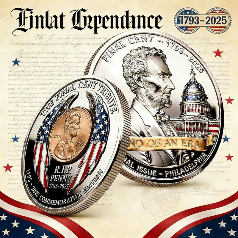 2025 Final Cent Tribute Commemorative Coin, Last Minted Penny Keepsake, Uncirculated Challenge Coin with 3D Engraving, Symbolic Final Penny Collectible for DIY & Gifting-HS