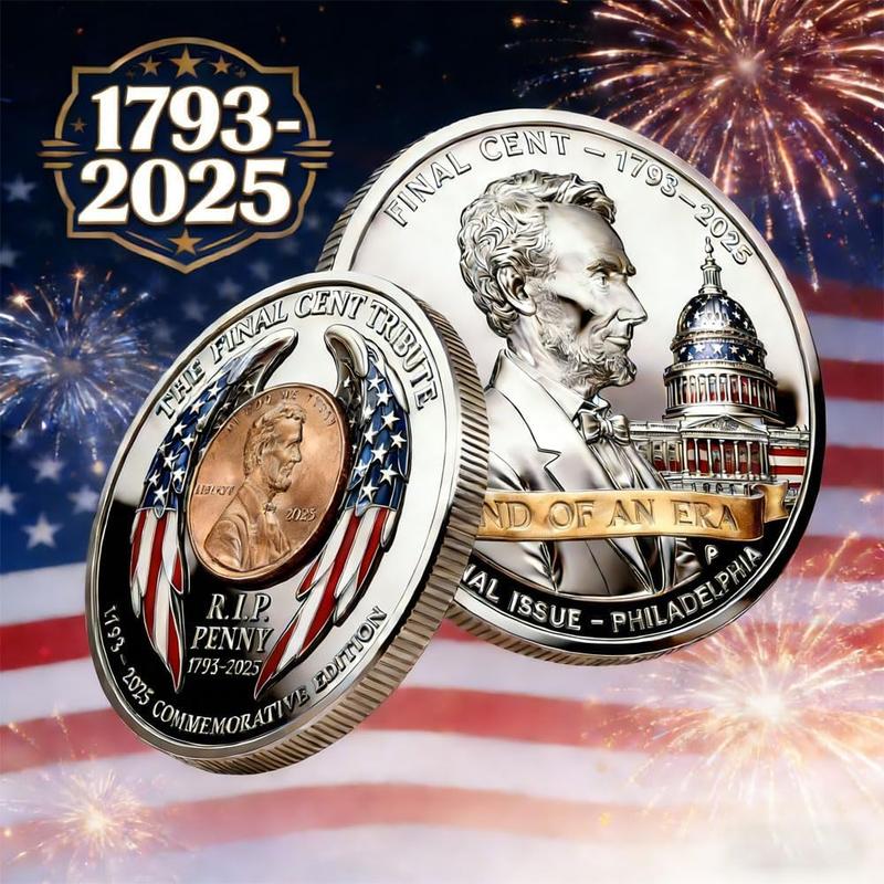2025 Final Cent Tribute Commemorative Coin, Last Minted Penny Keepsake, Uncirculated Challenge Coin with 3D Engraving, Symbolic Final Penny Collectible for DIY & Gifting-HS