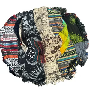 Hippie Haberdashery-🍄Patchwork Multicolored Mushroom Hemp Hat with Hidden Pocket Fedorahats🎩-HS