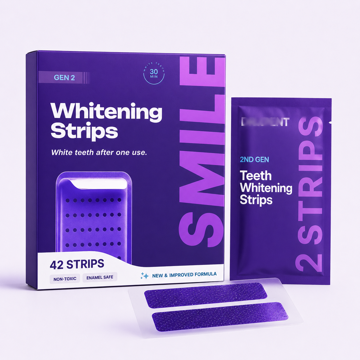 Purple Whitening Strips，Instant Bright White Teeth，Remove Yellow Stains Fast-HS