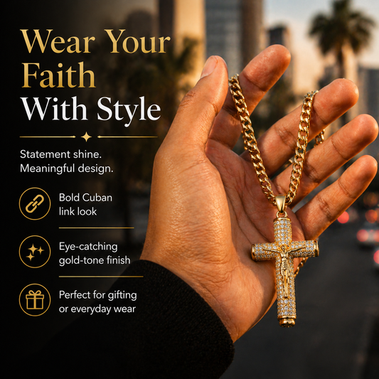 Cross with Jesus Christ Crucifix Necklace，Faith-Inspired Shine-HS