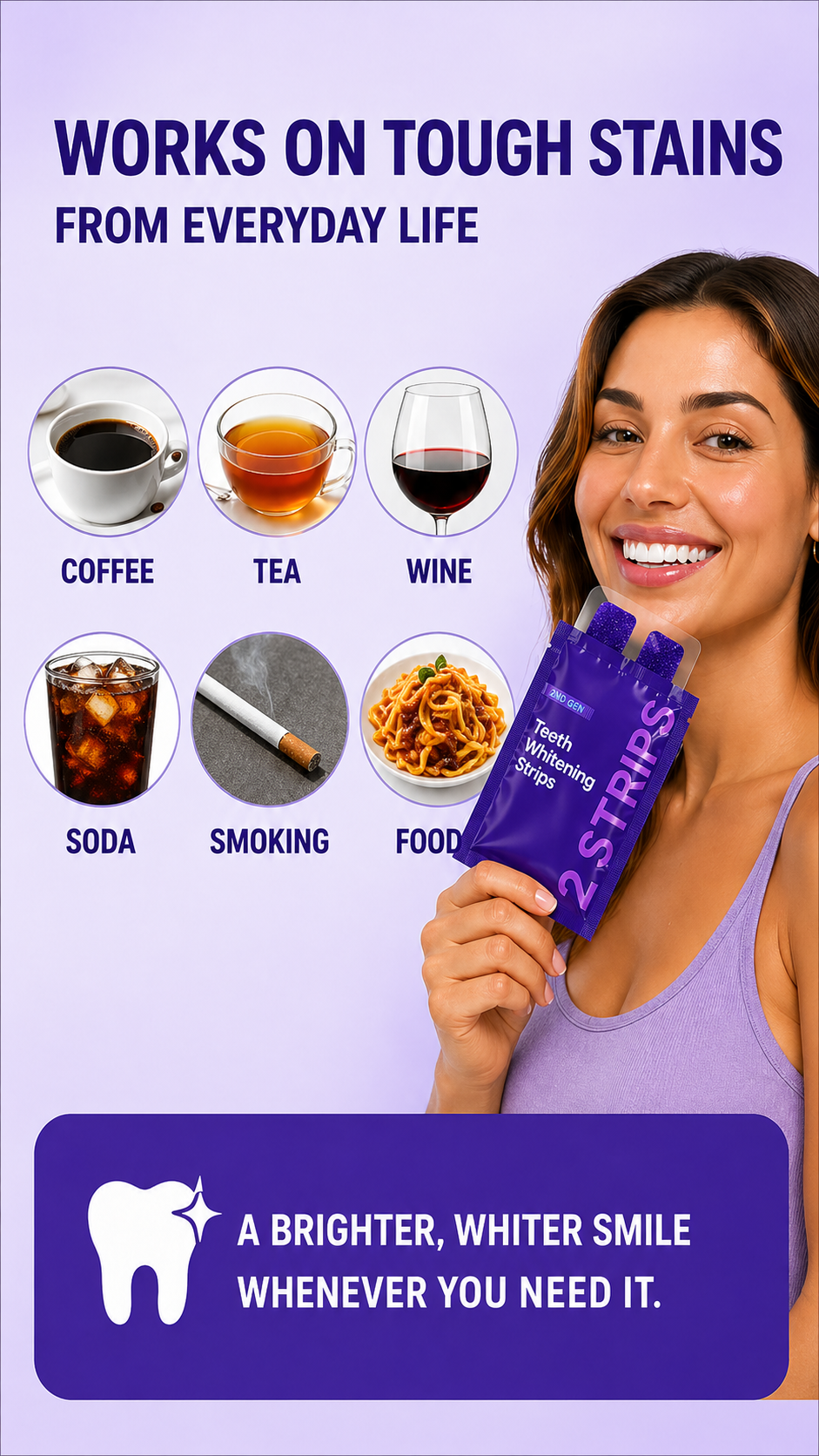 Purple Whitening Strips，Instant Bright White Teeth，Remove Yellow Stains Fast-HS
