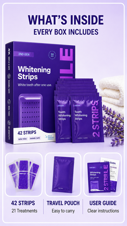 Purple Whitening Strips，Instant Bright White Teeth，Remove Yellow Stains Fast-HS