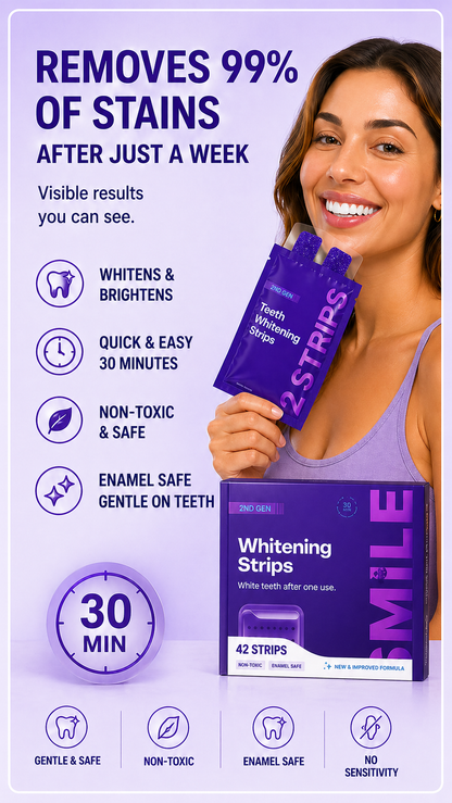 Purple Whitening Strips，Instant Bright White Teeth，Remove Yellow Stains Fast-HS