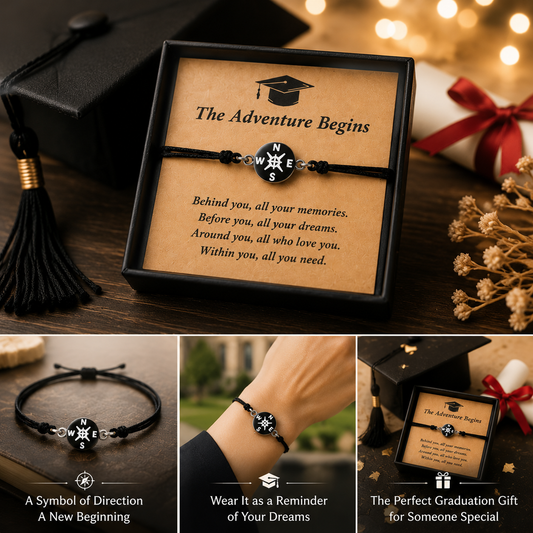 Graduation Gifts for Her Him Class of 2026, Stainless Steel Compass Charm Bracelet with Cap-shape Box, Commemorative Keepsake Jewelry,Senior High School & College Grad Gift Ideas-HS